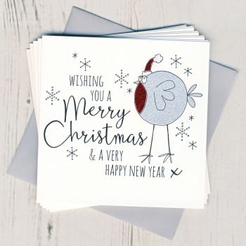 Pack of Five Glittery Robin Christmas Cards