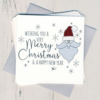 Pack of Five Glittery Santa Christmas Cards