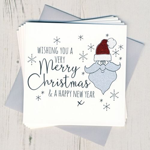 Pack of Five Glittery Santa Cards