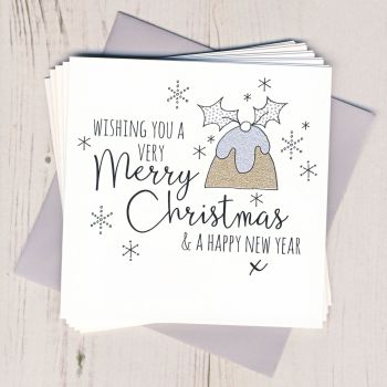 Pack of Five Glittery Pudding Christmas Cards