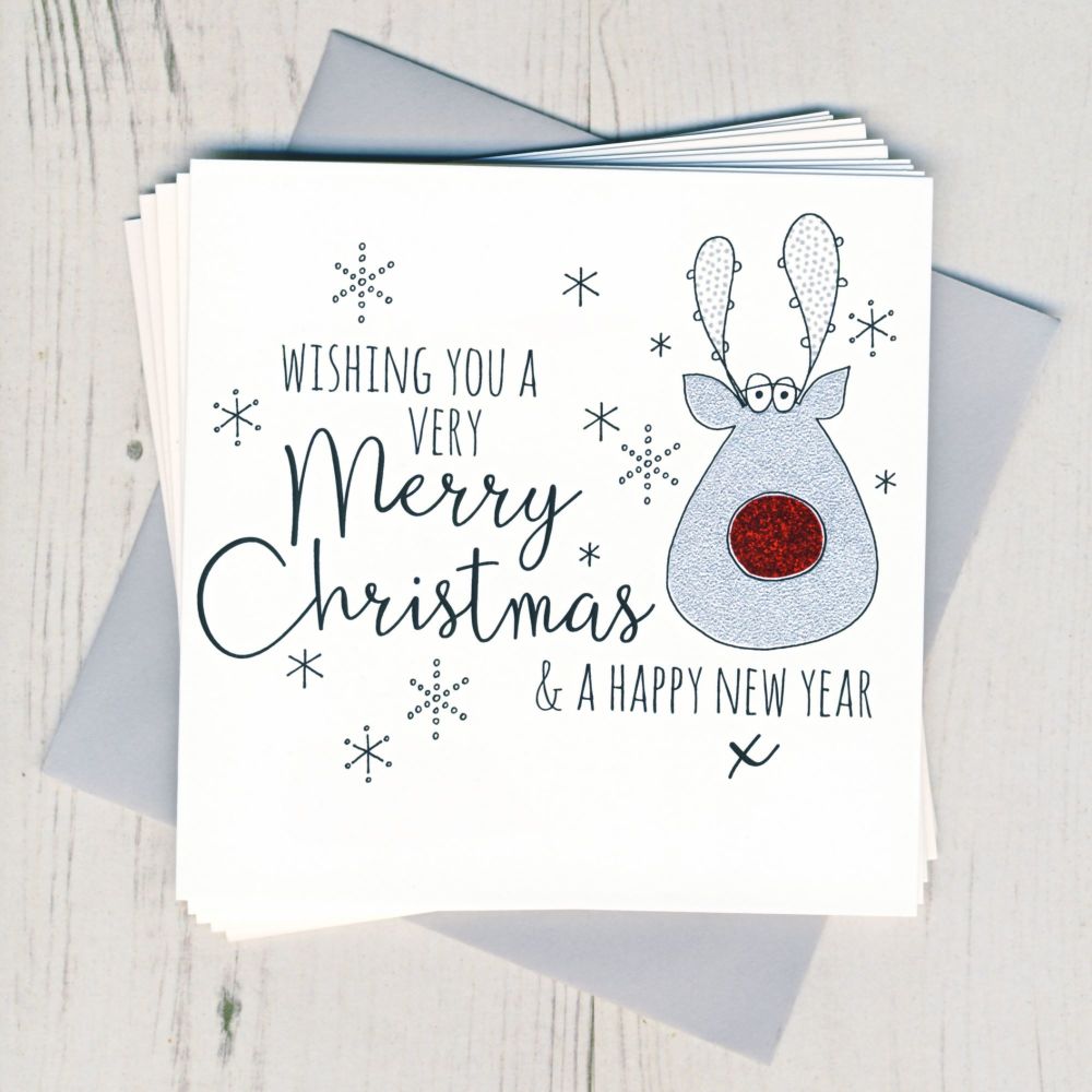 Pack of Five Glittery Rudolph Cards