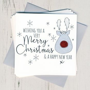 Pack of Five Glittery Rudolph Christmas Cards