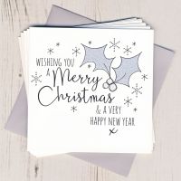 Pack of Five Glittery Holly Christmas Cards
