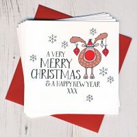 Pack of Ten Wobbly Eyes Rudolph Christmas Cards