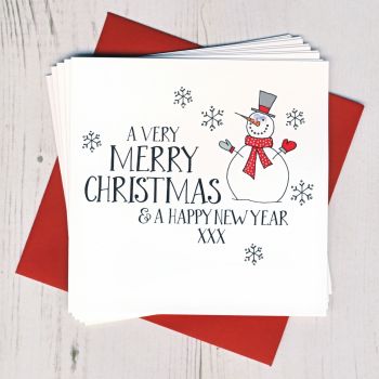 Pack of Ten Wobbly Eyes Snowman Christmas Cards