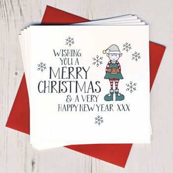 Pack of Ten Wobbly Eyes Elf Christmas Cards