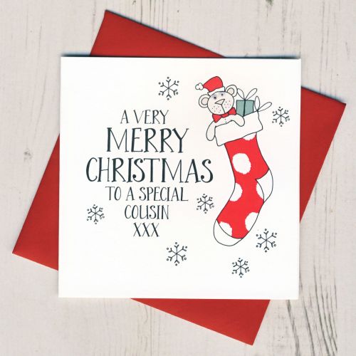 Wobbly Eyes Cousin Christmas Card