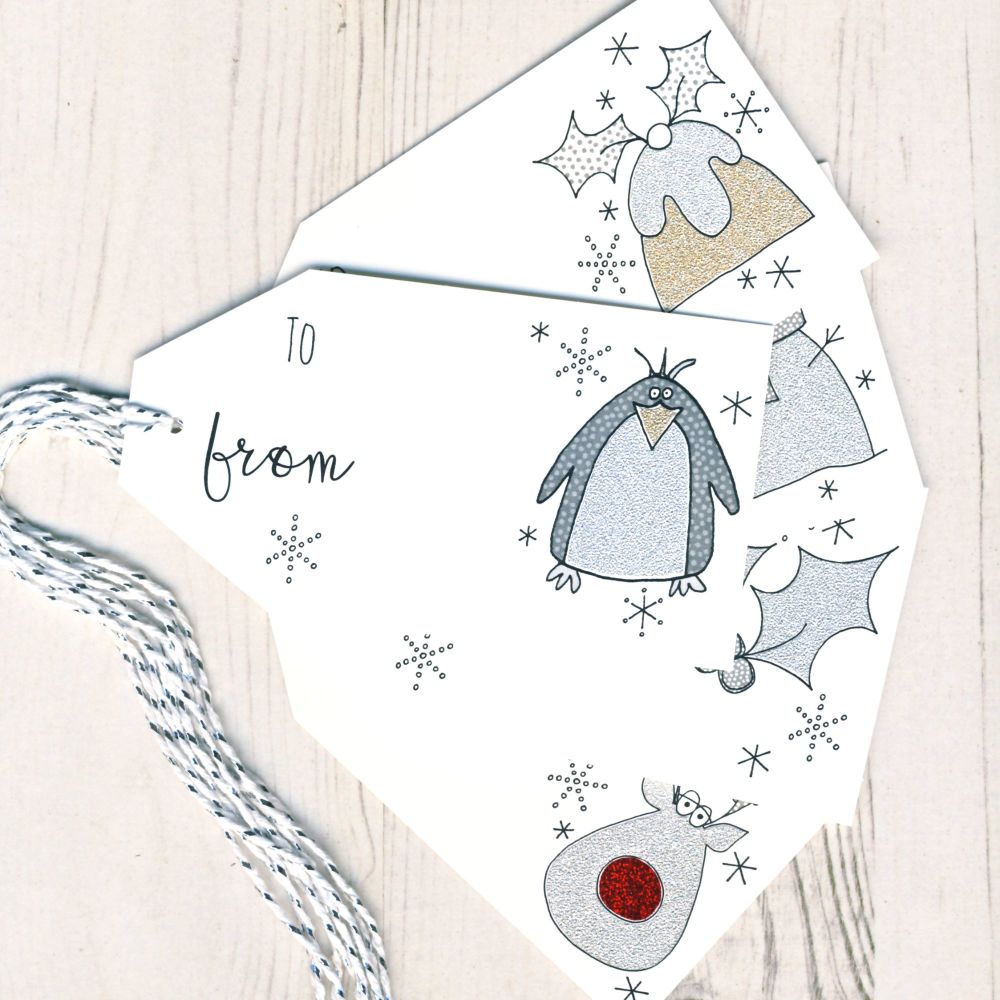 Mixed Pack of 5 Glittery Gift Tags