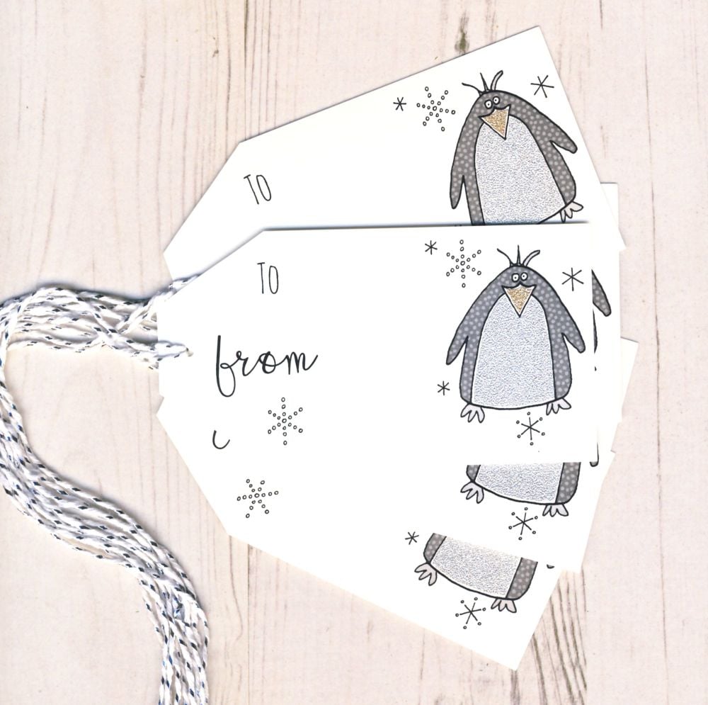 Pack of 5 Penquin Glittery Gift Tags