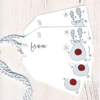 Pack of 5 Glittery Rudolph Christmas Gift Tags