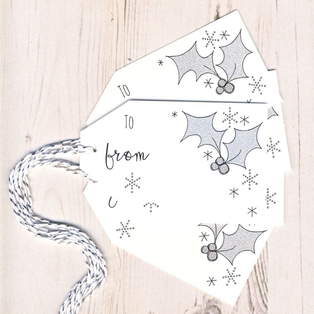 Pack of 5 Glittery Holly Gift Tags