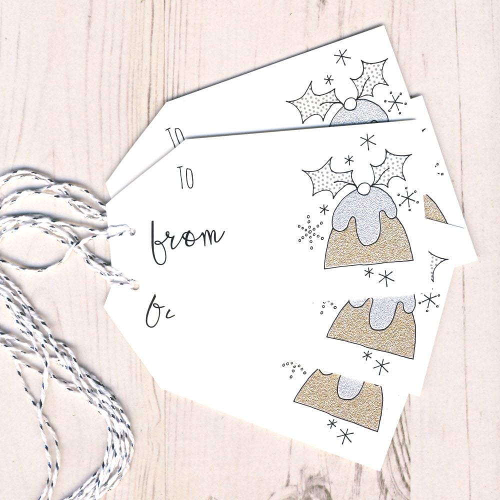 Pack of 5 Glittery Pudding Gift Tags