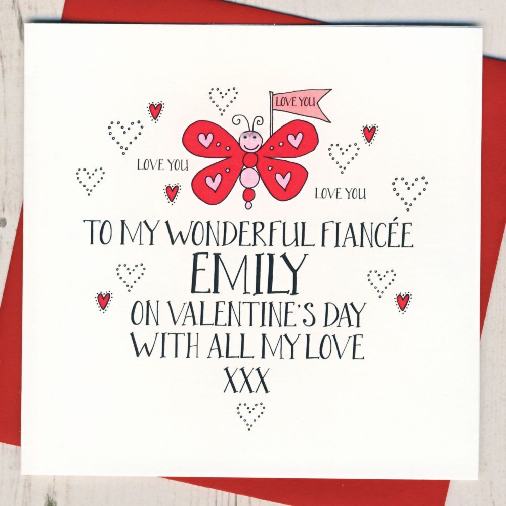 Personalised Wobbly Eyes Fiancee Valentines Card