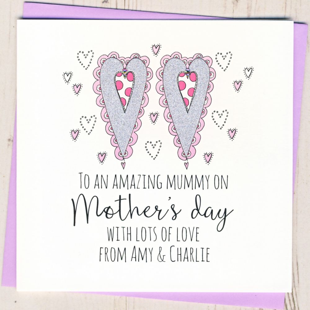 Personalised Glittery Hearts Mother's Day Card