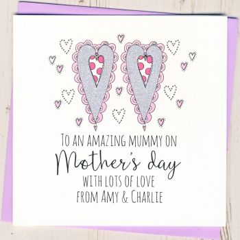 Personalised Glittery Hearts Mother's Day Card