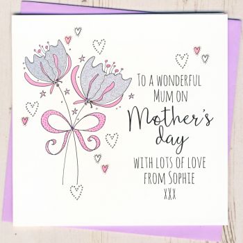 Personalised Glittery Flowers Mother's Day Card