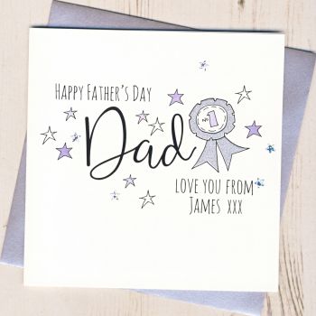 Personalised Glittery Dad Rosette Father's Day Card