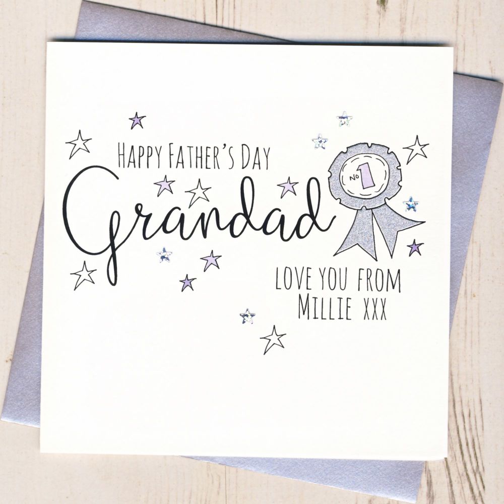 <!-- 004 -->Personalised Glittery Grandad Rosette Father's Day Card 