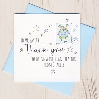 Personalised Owl Teacher Thank You Card