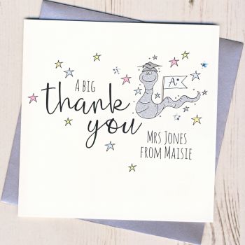 Personalised Worm Teacher Thank You Card