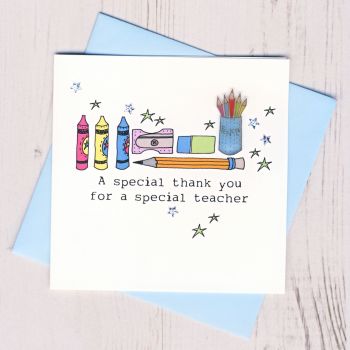Blue Pencils Teacher Thank You Card