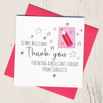 Pink Pencil Teacher Thank You Card