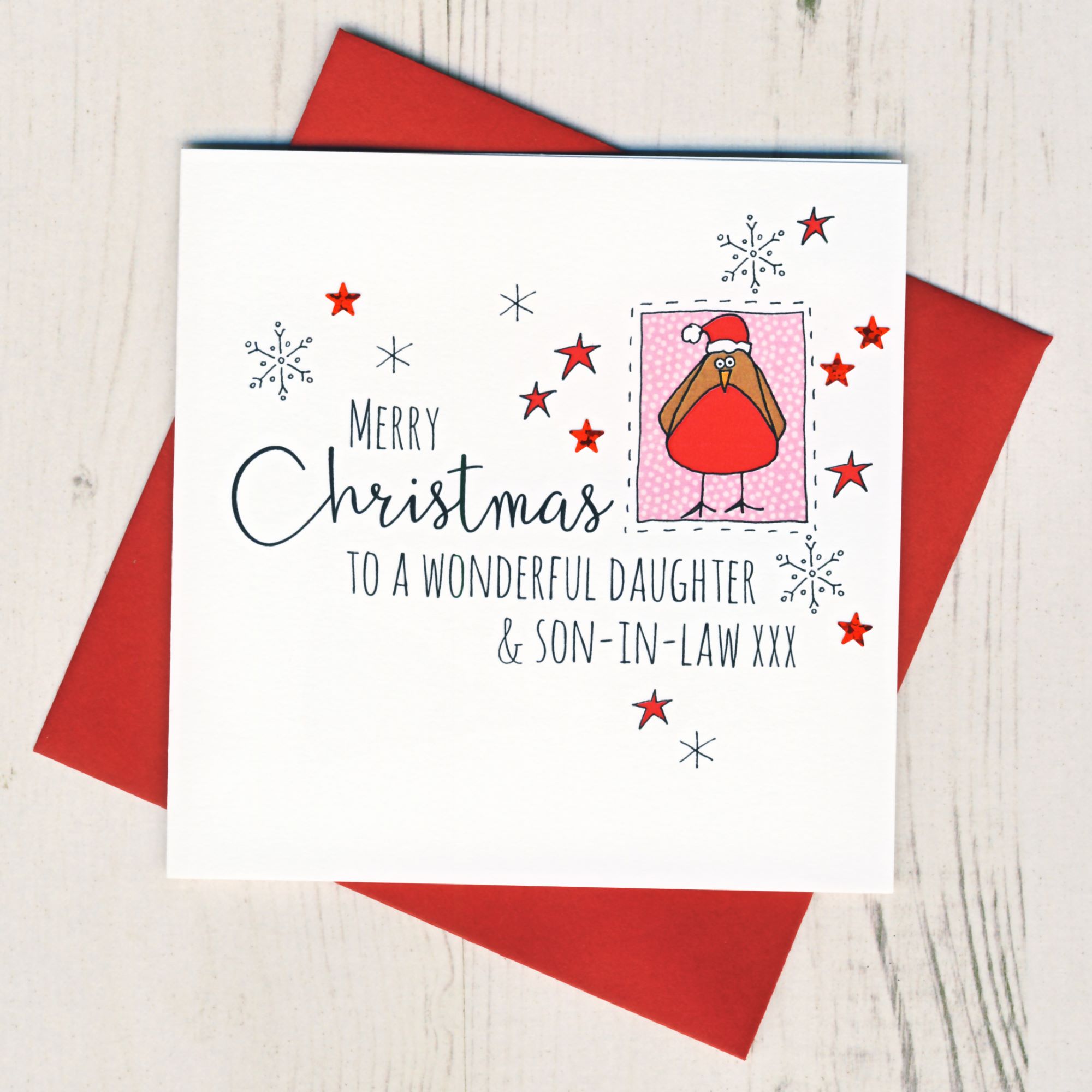Handmade sparkling son &amp; daughter-in-law or partner Christmas card