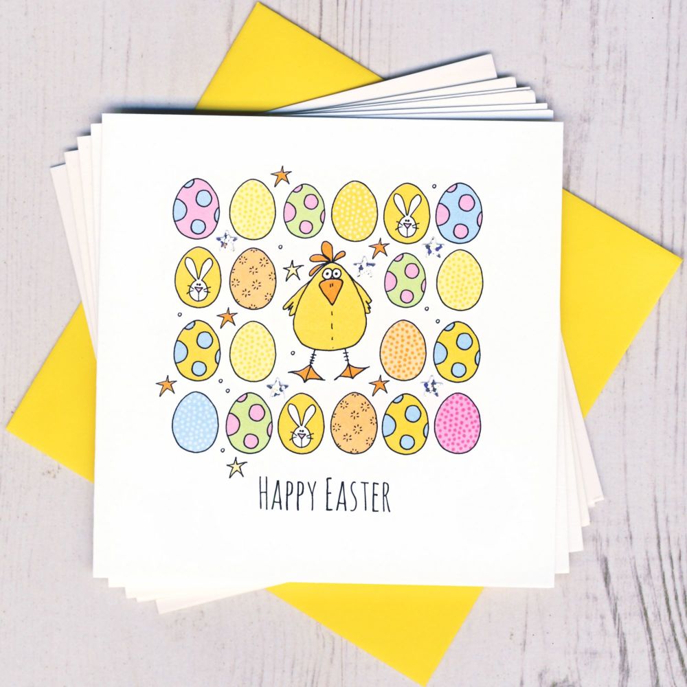 <!-- 003 -->Pack of Five Easter Chick & Eggs Cards