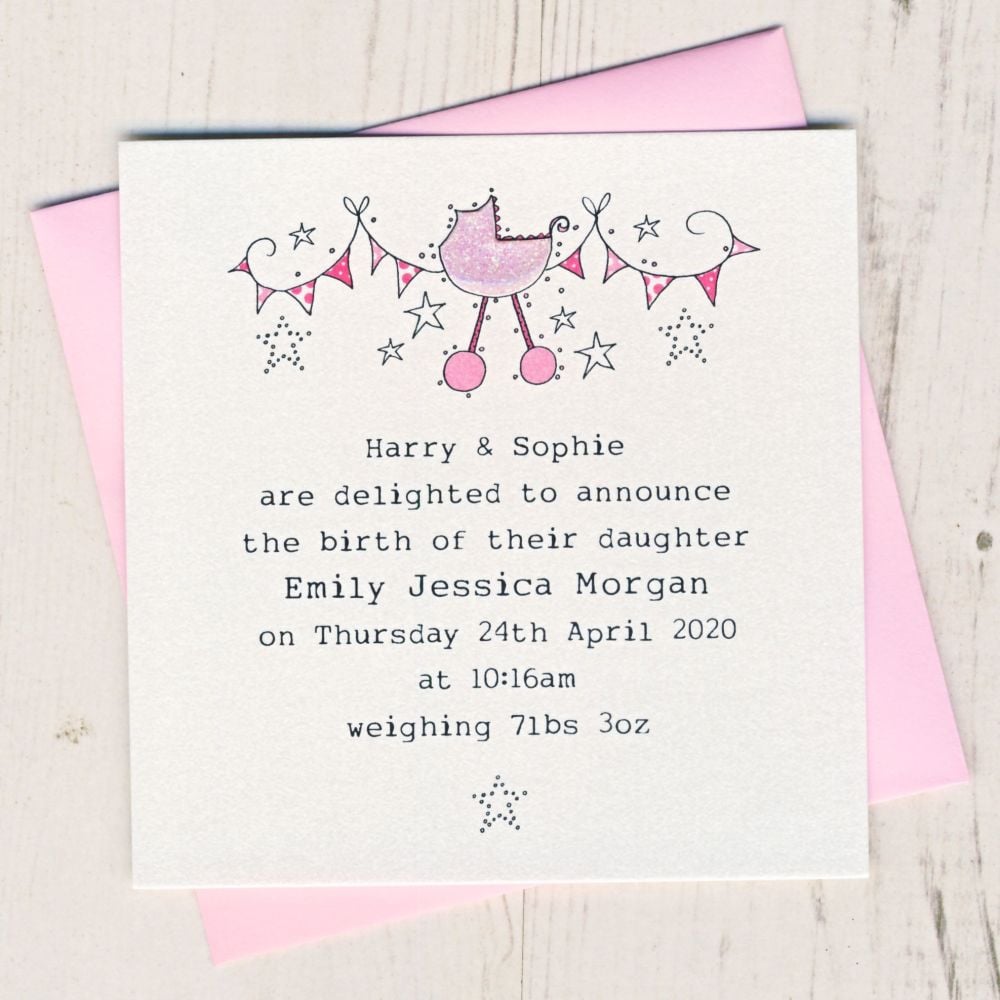 Pack of Baby Girl Birth Announcement Cards