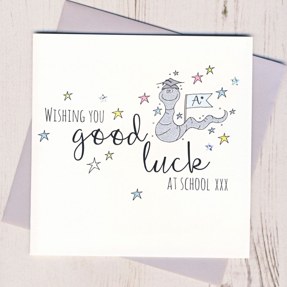 <!-- 001 -->Worm Good Luck At School Card