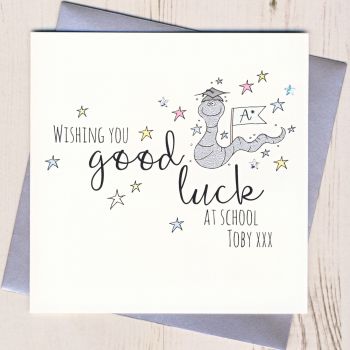 Personalised Worm Good Luck At School Card