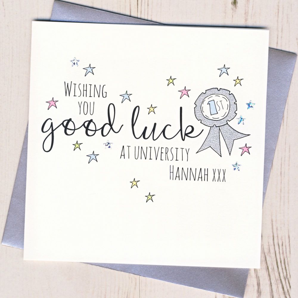 <!-- 001 -->Personalised Rosette Good Luck At University Card