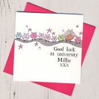<!-- 004 -->Personalised Pink Owl Good Luck At University Card