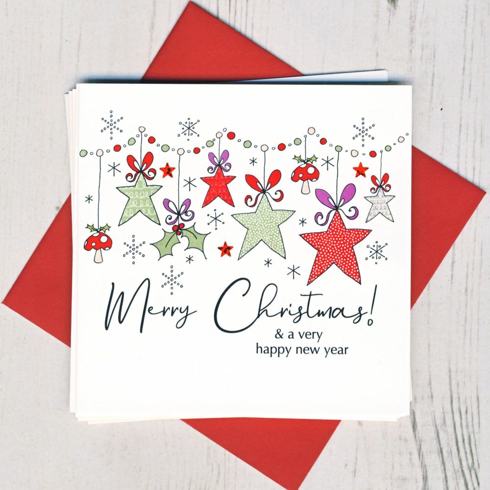 Pack of Five Christmas Stars Christmas Cards