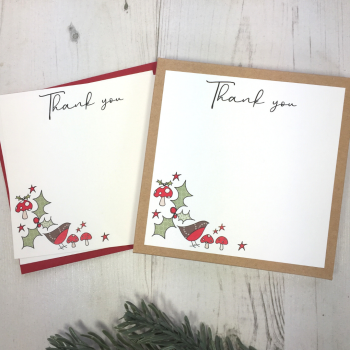 Box of 12 Robins & Holly Christmas Thank You Notecards
