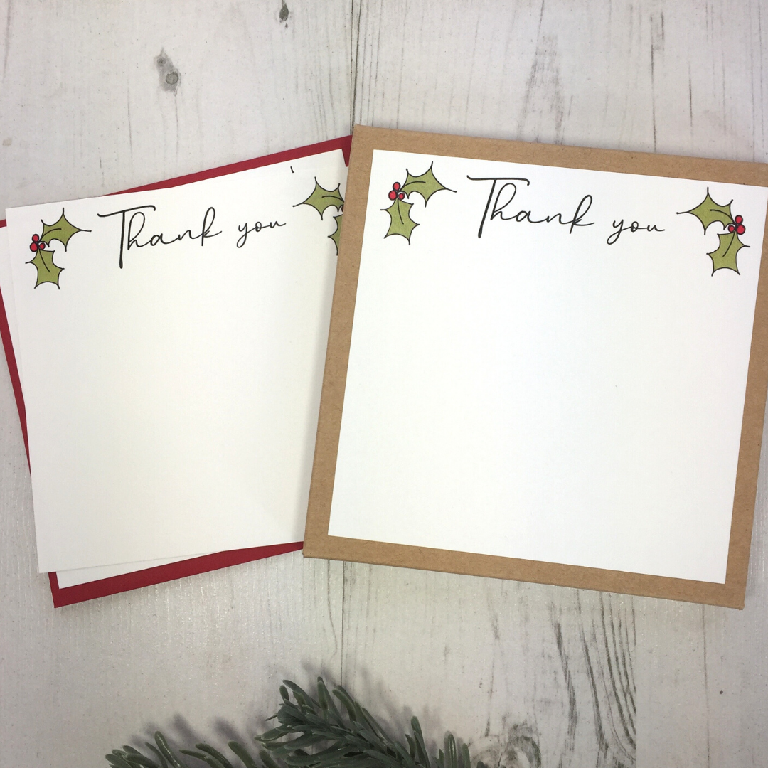 <!-- 003 -->Box of 12 Holly Thank You Notecards