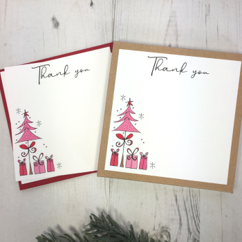 Box of 12 Pink Christmas Tree Thank You Notecards