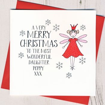 Personalised Wobbly Eyes Fairy Christmas Card