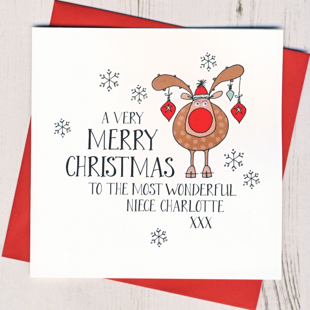 <!-- 004--> Personalised Wobbly Eyes Rudolph Card
