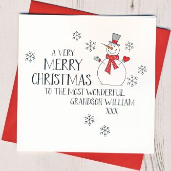 Personalised Wobbly Eyes Snowman Christmas Card