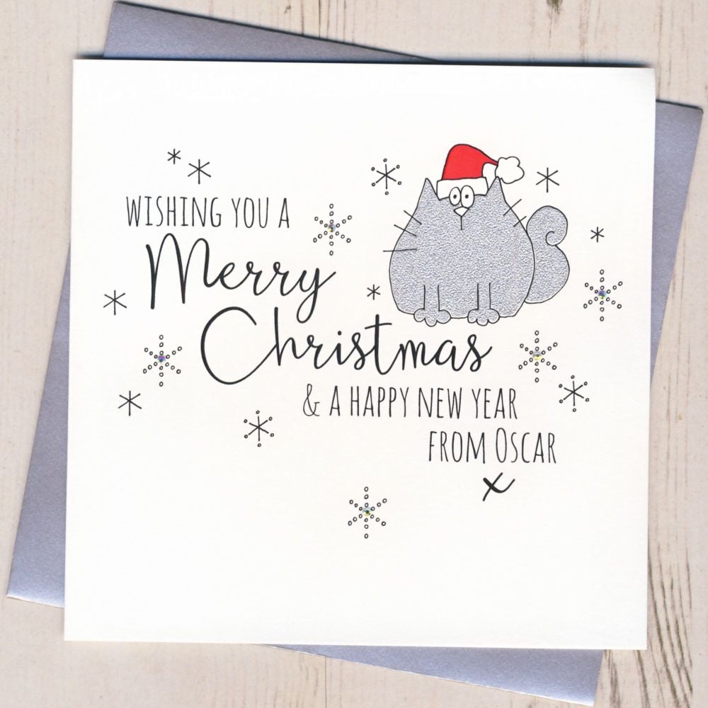 <!-- 002-->Personalised Glittery Christmas Card From The Cat