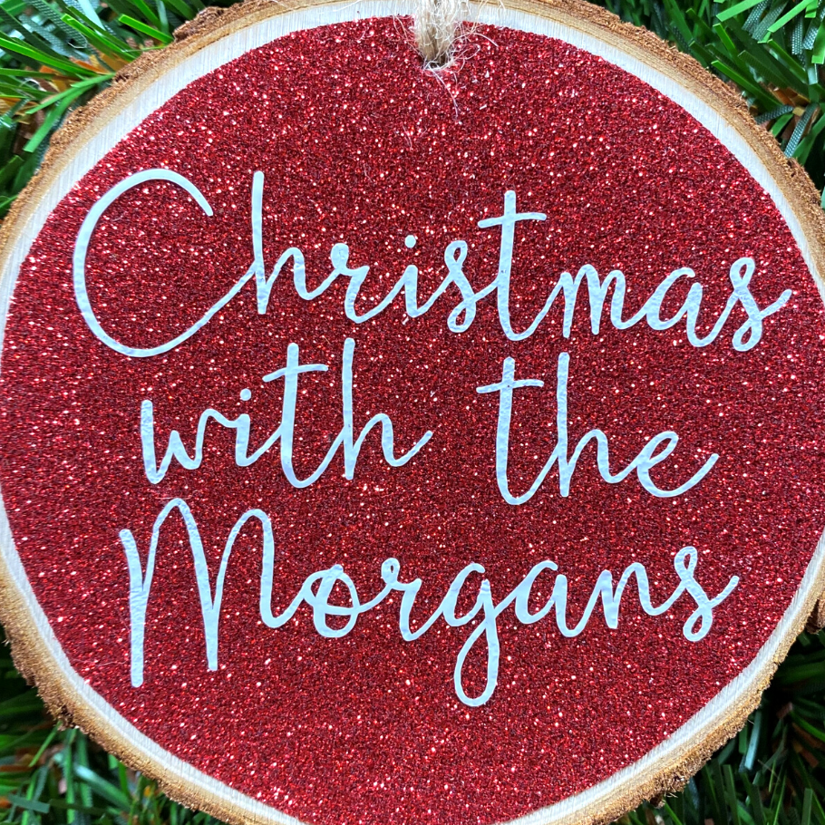 <!-- 001 -->Personalised Family Christmas Hanging Log Slice