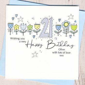 Personalised Floral 21st Birthday Card
