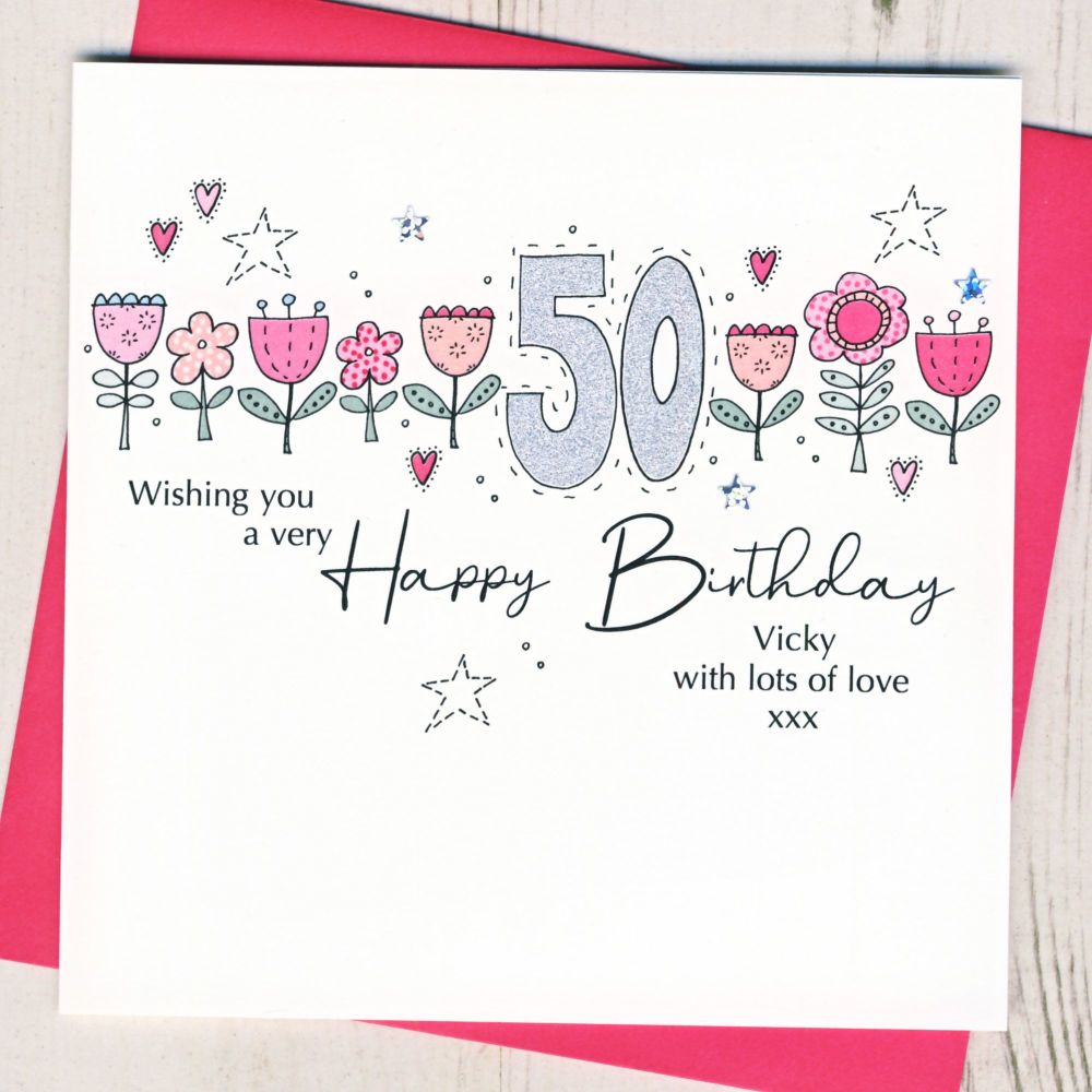 <!-- 000 -->Personalised Floral 50th Birthday Card