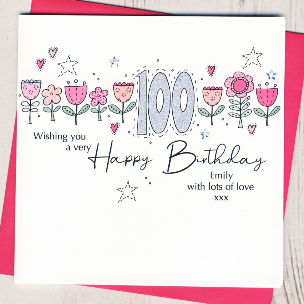 <!-- 001 -->Personalised Floral 100th Birthday Card