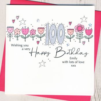 Personalised Floral 100th Birthday Card
