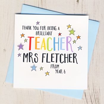 Personalised Colourful Teacher Thank You Card