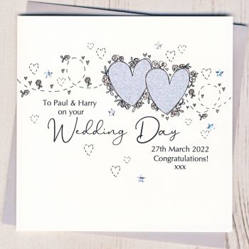 Personalised Floral Wedding Hearts Card