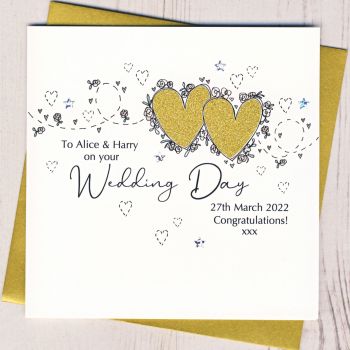 Personalised Floral Wedding Hearts Card