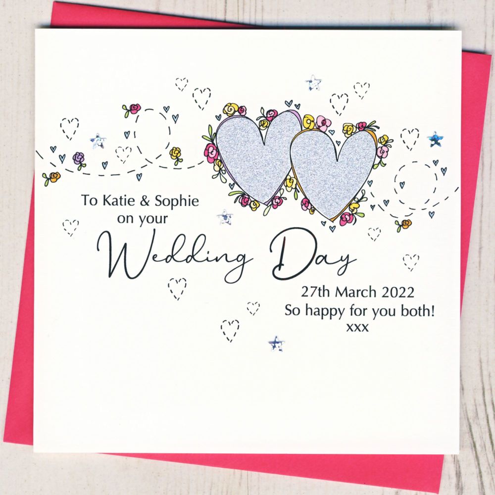 <!-- 004 -->Personalised Floral Wedding Hearts Card